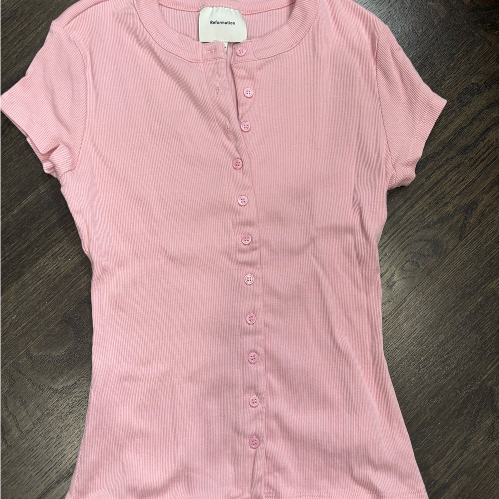 Reformation Raelynn knit top in colour babygirl - Picture 4 of 5
